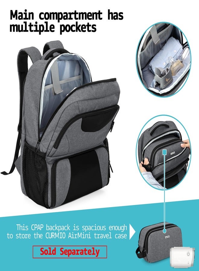 CURMIO CPAP Backpack, CPAP Travel Bag Compatible for ResMed AirSense 9, AirSense 10, AirSense 11, Philips System One, Gray (Bag Only, Patented Design) - Image 3